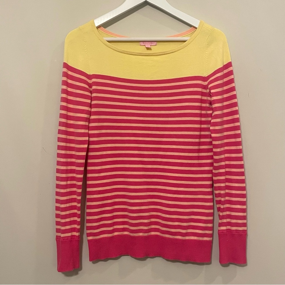 Lilly Pulitzer Pink and Yellow Crew Neck Sweater